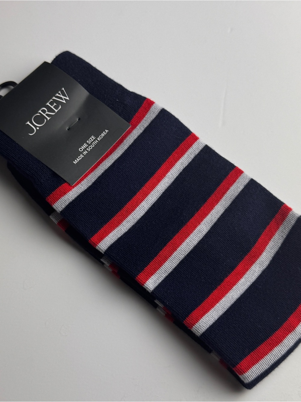J. Crew Navy Socks with Red & White Stripes Crew Style Preppy Socks New With Tag - Picture 4 of 8